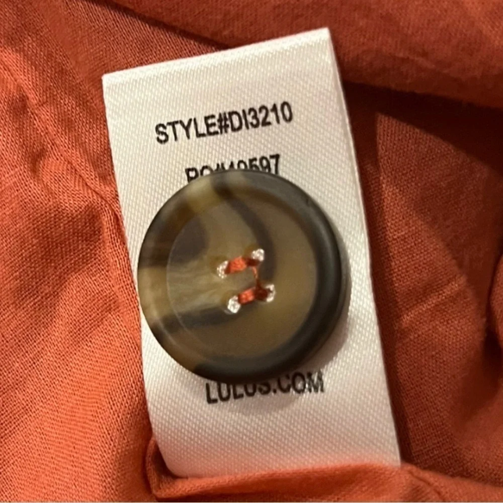 Lulus Orange Linen Rayon Button Back Dress Medium